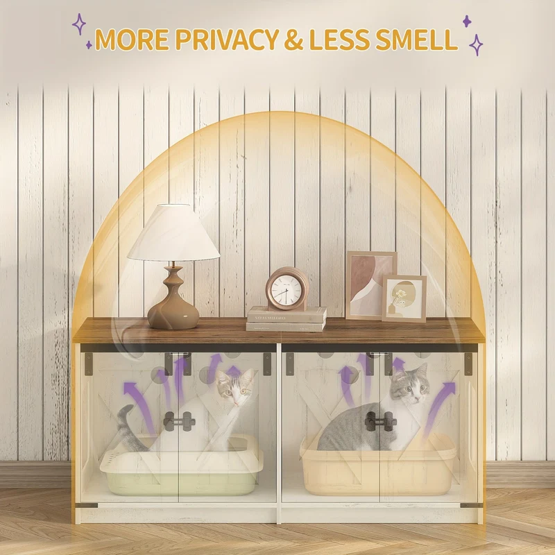 Meuble cache-litière double pour chats, design moderne