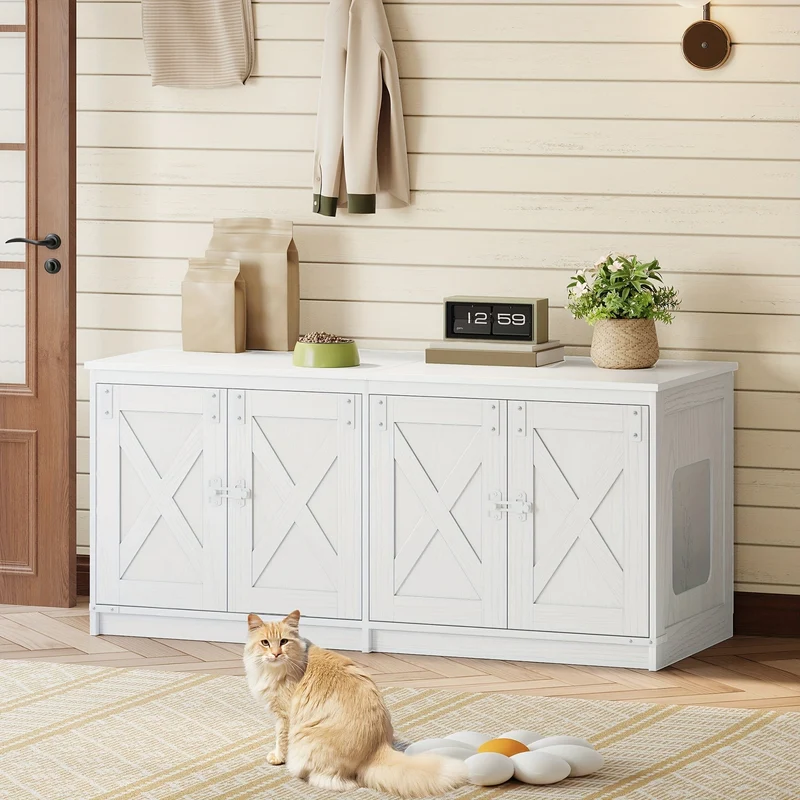 Meuble cache-litière double pour chats, design moderne