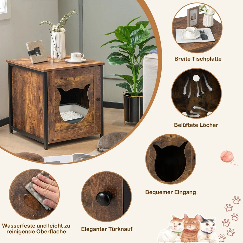 Meuble cache-litière en métal pour chat, design respirant