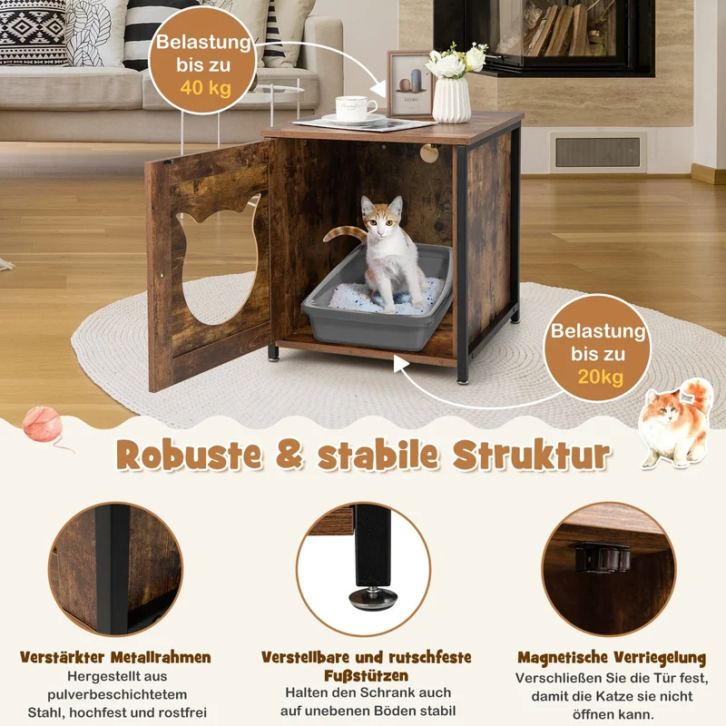 Meuble cache-litière en métal pour chat, design respirant