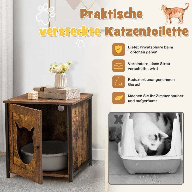 Meuble cache-litière en métal pour chat, design respirant