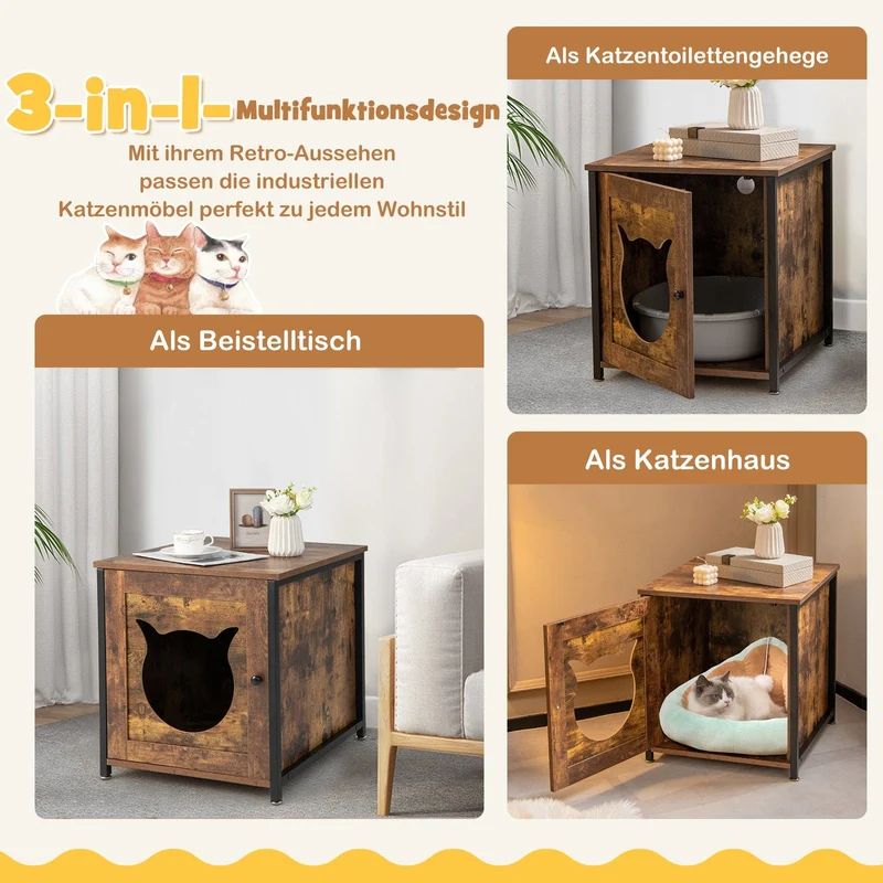 Meuble cache-litière en métal pour chat, design respirant