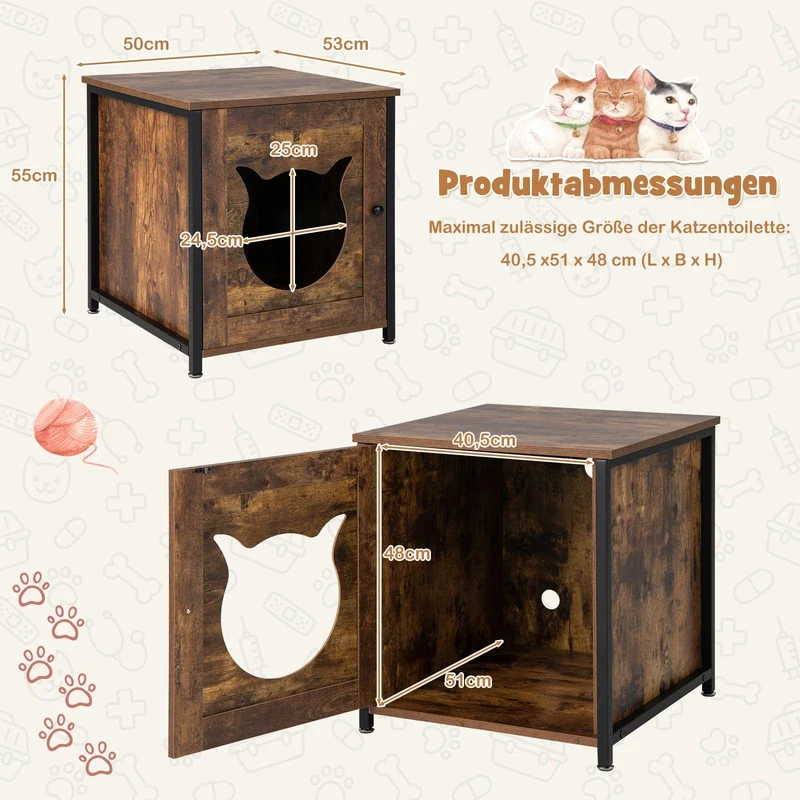 Meuble cache-litière en métal pour chat, design respirant