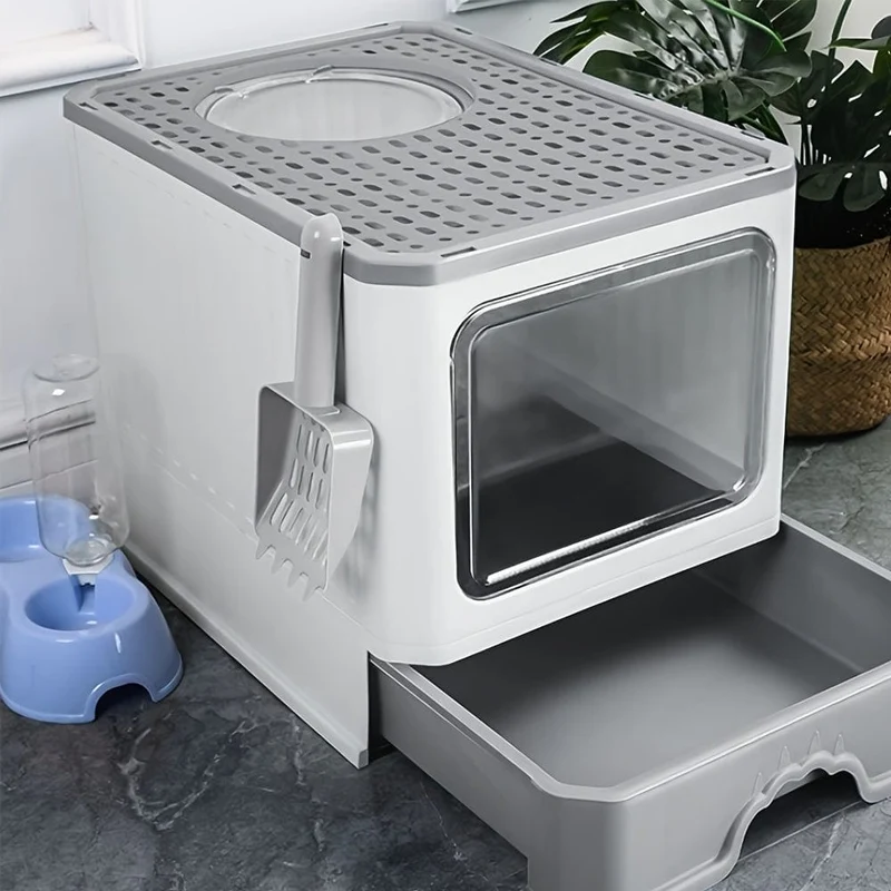 Litière XXL pliable pour chat avec tiroir amovible