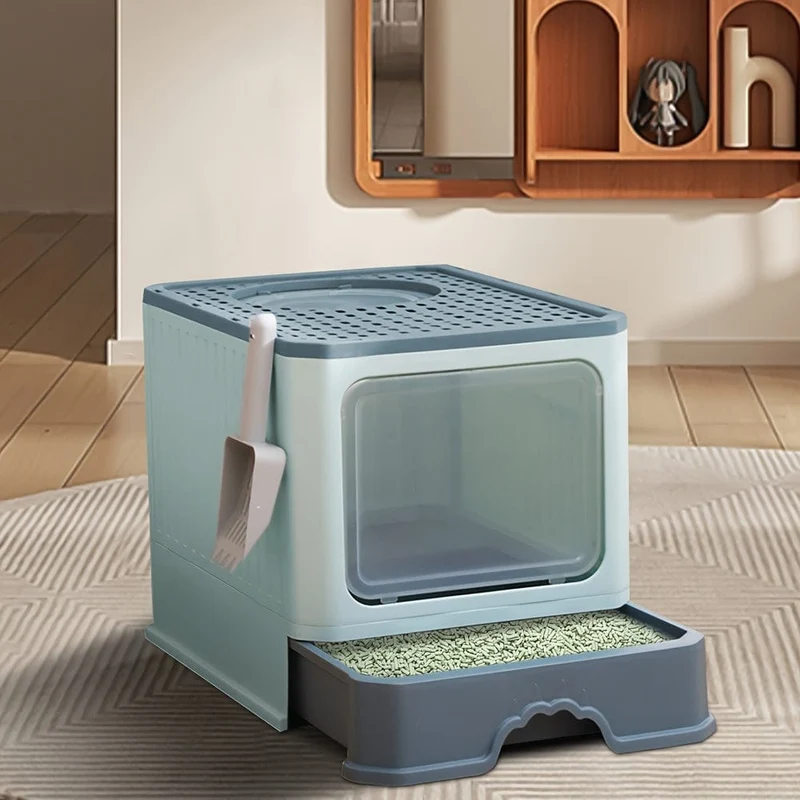 Litière XXL pliable pour chat avec tiroir amovible