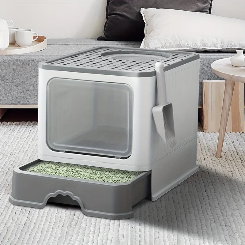 Litière XXL pliable pour chat avec tiroir amovible