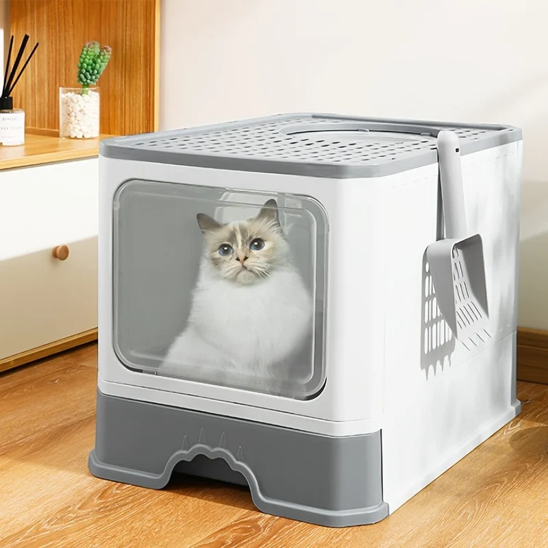 Litière XXL pliable pour chat avec tiroir amovible