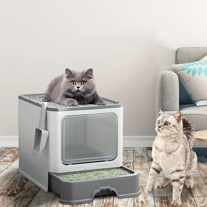 Litière XXL pliable pour chat avec tiroir amovible