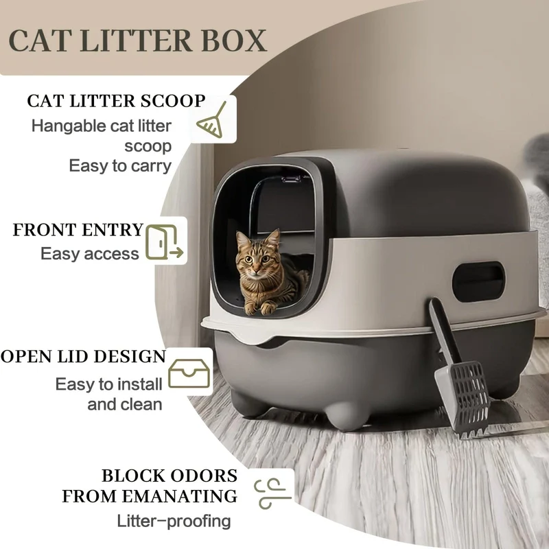 Litière XXL fermée pour chat avec couvercle amovible