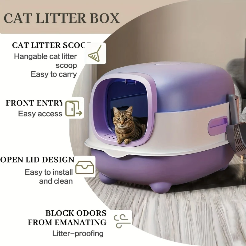 Litière XXL fermée pour chat avec couvercle amovible