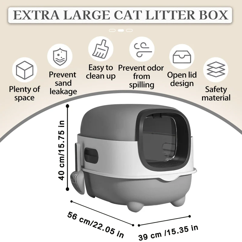 Litière XXL fermée pour chat avec couvercle amovible