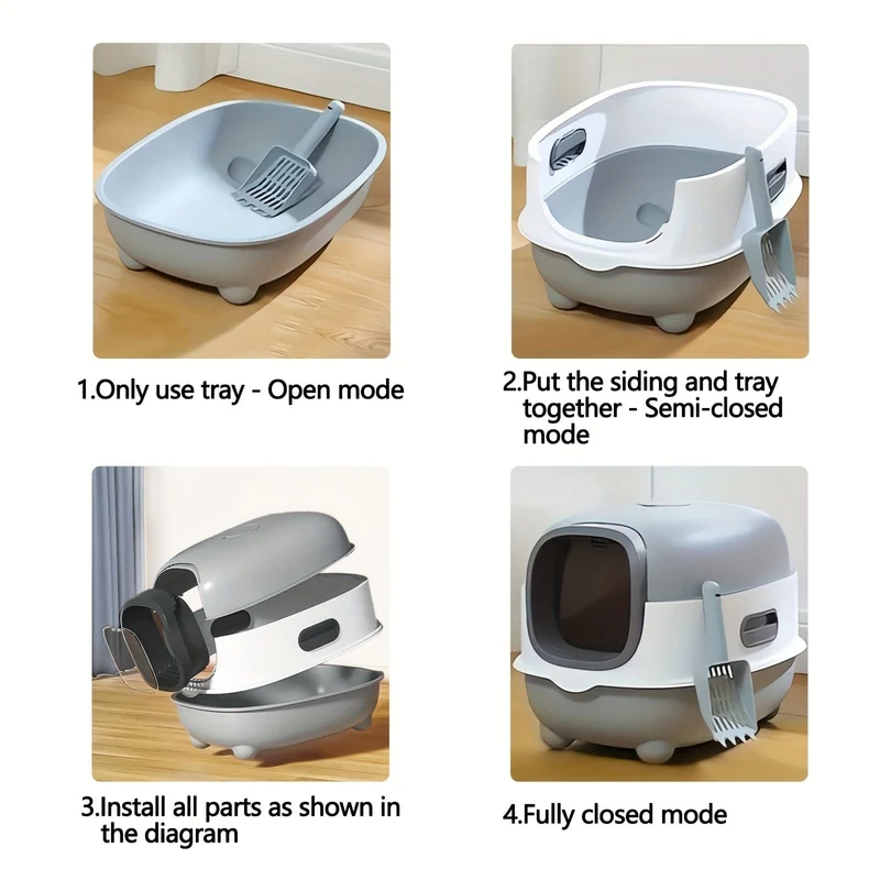 Litière XXL fermée pour chat avec couvercle amovible