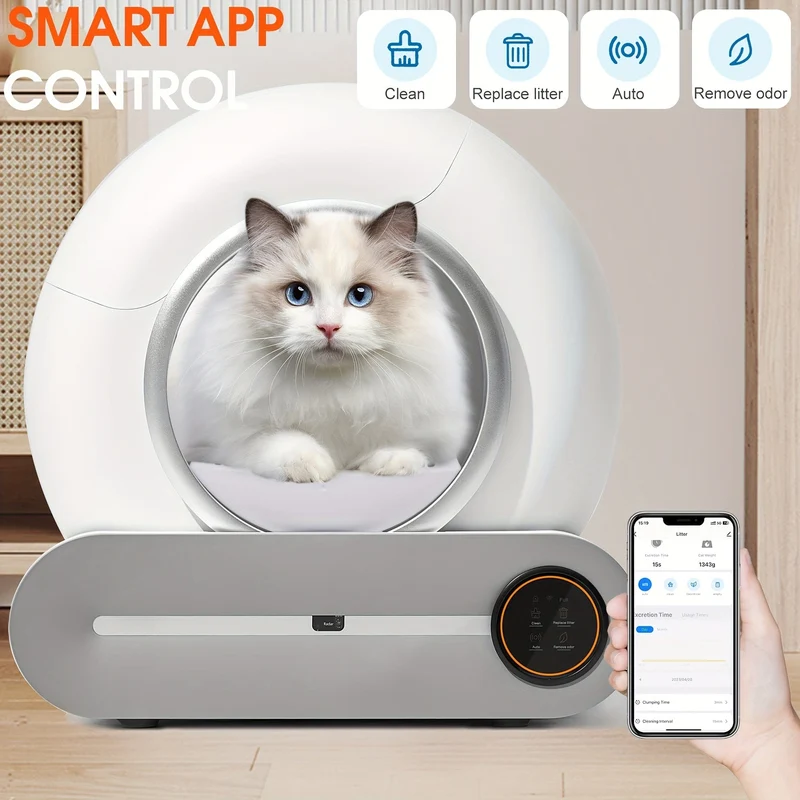 Litière automatique connectée pour chat, auto-nettoyante