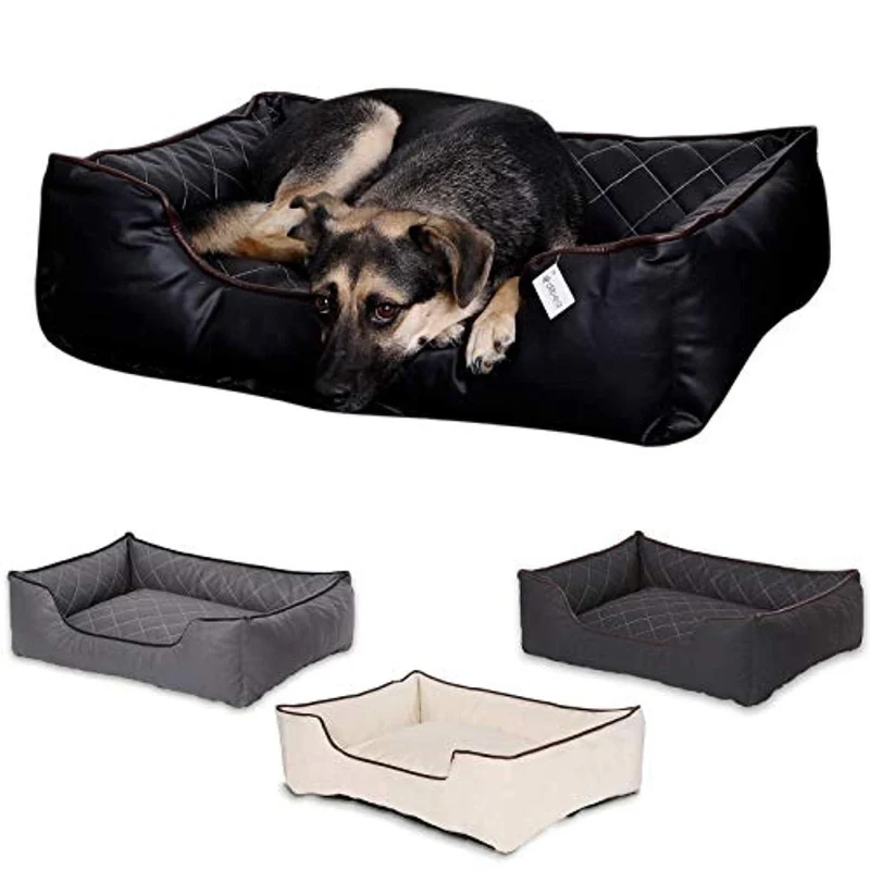 Lit XL en cuir matelassé pour chien, housse lavable, 120 x 85 cm
