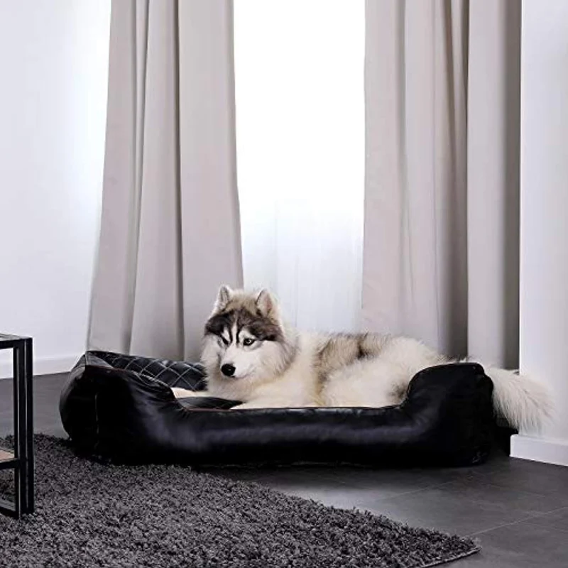 Lit XL en cuir matelassé pour chien, housse lavable, 120 x 85 cm