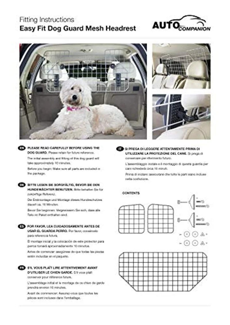 Grille de séparation pour chien en métal à fixer aux appuis-tête