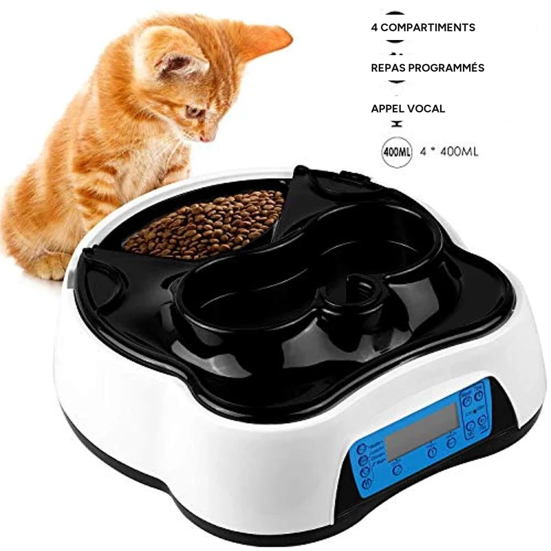Distributeur automatique 2-en-1 pour animaux avec écran LCD et rappel vocal