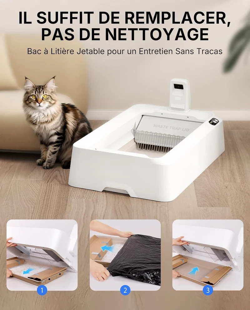 PETKIT Purobot Crystal Duo – Litière autonettoyante connectée pour chat avec caméra IA