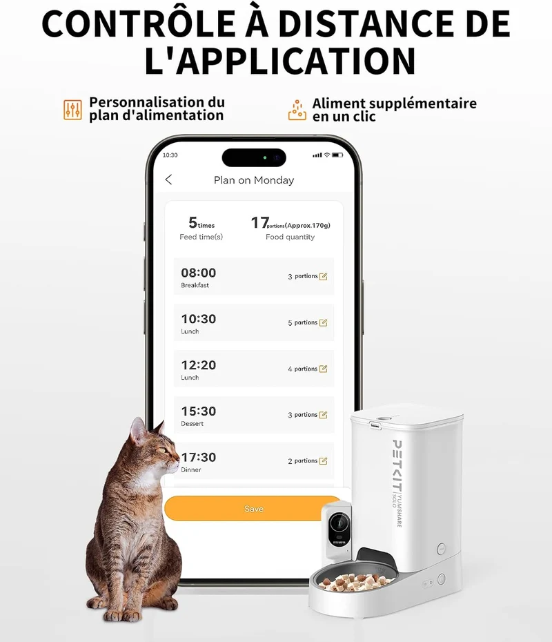 YumShare Solo distributeur de croquettes automatique connecté avec caméra IA - 3L