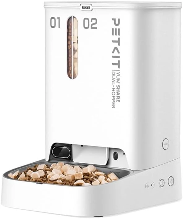 YumShare Dual-hopper distributeur de croquettes automatique connecté double avec caméra IA - 5L