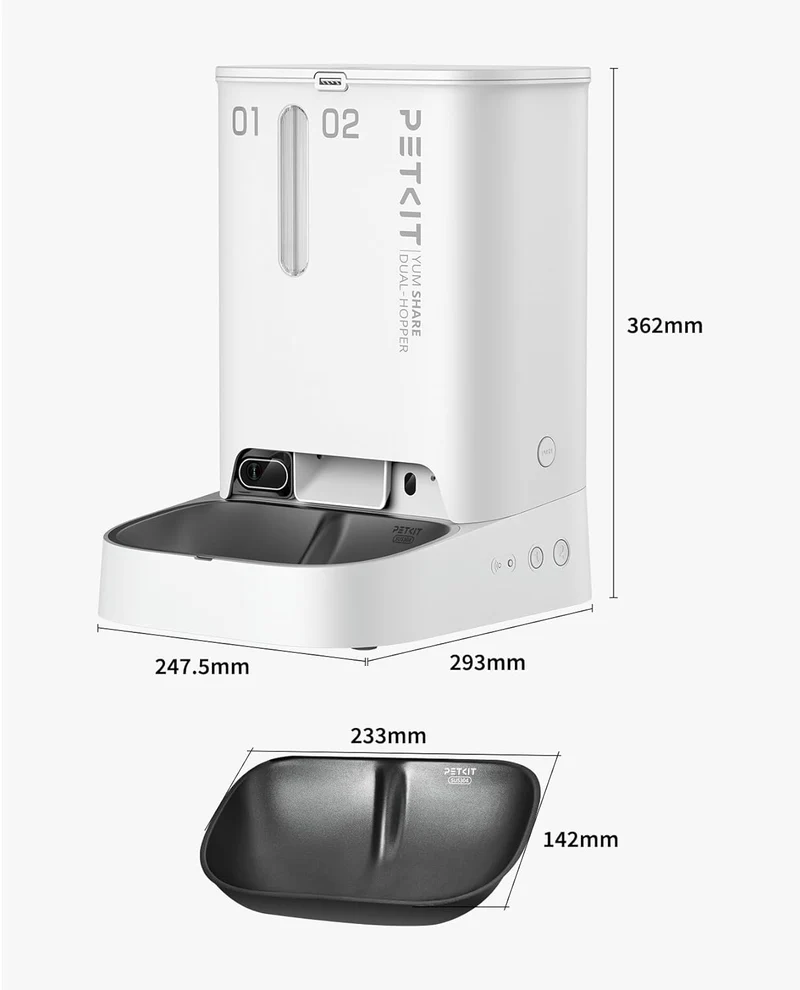 YumShare Dual-hopper distributeur de croquettes automatique connecté double avec caméra IA - 5L