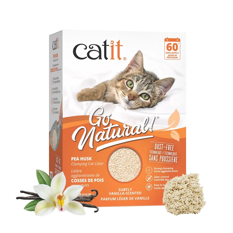 Litière agglomérante Go Natural! Catit, cosses de pois, parfum de vanille, boîte de 5,6 kg (12,3 lbs)