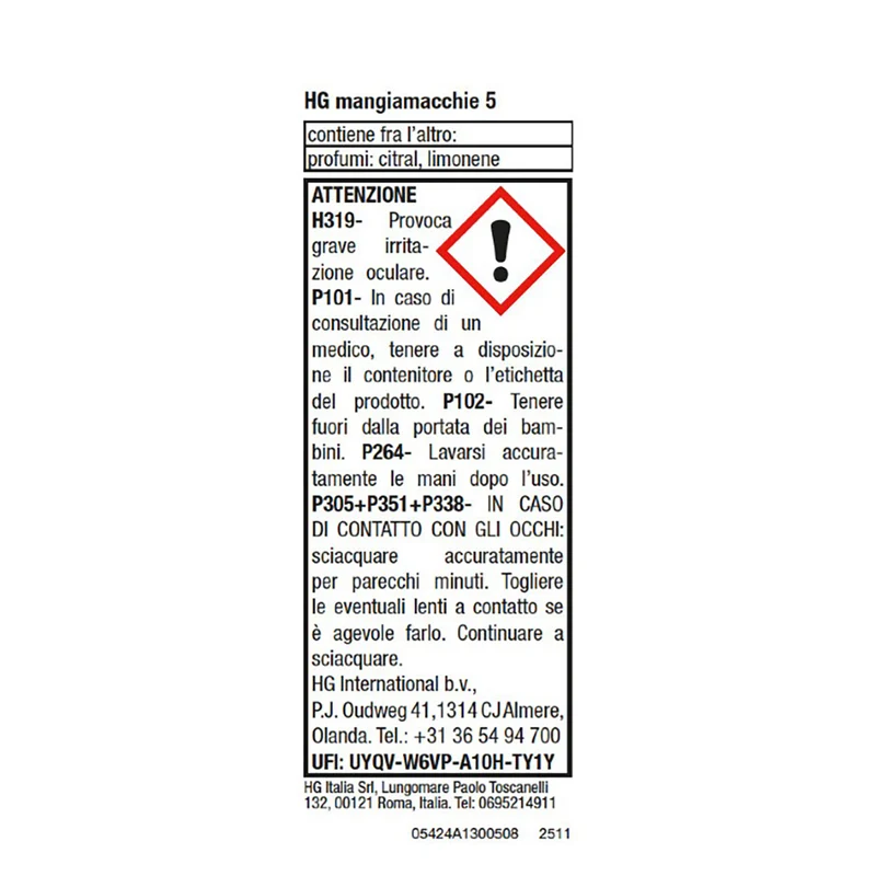 HG Mangiamacchie n. 5 Rimuovi Macchie Trucco Erba e Polline 50ml