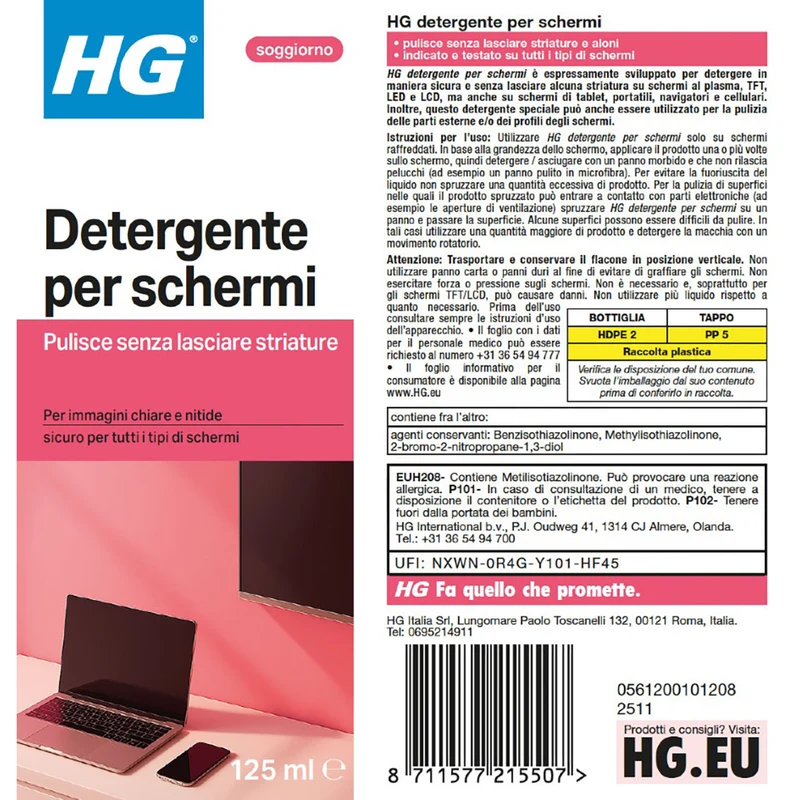 HG Detergente per schermi 125ml