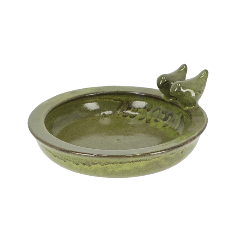 BAGNETTO TONDO VERDE CON UCCELLINI IN CERAMICA