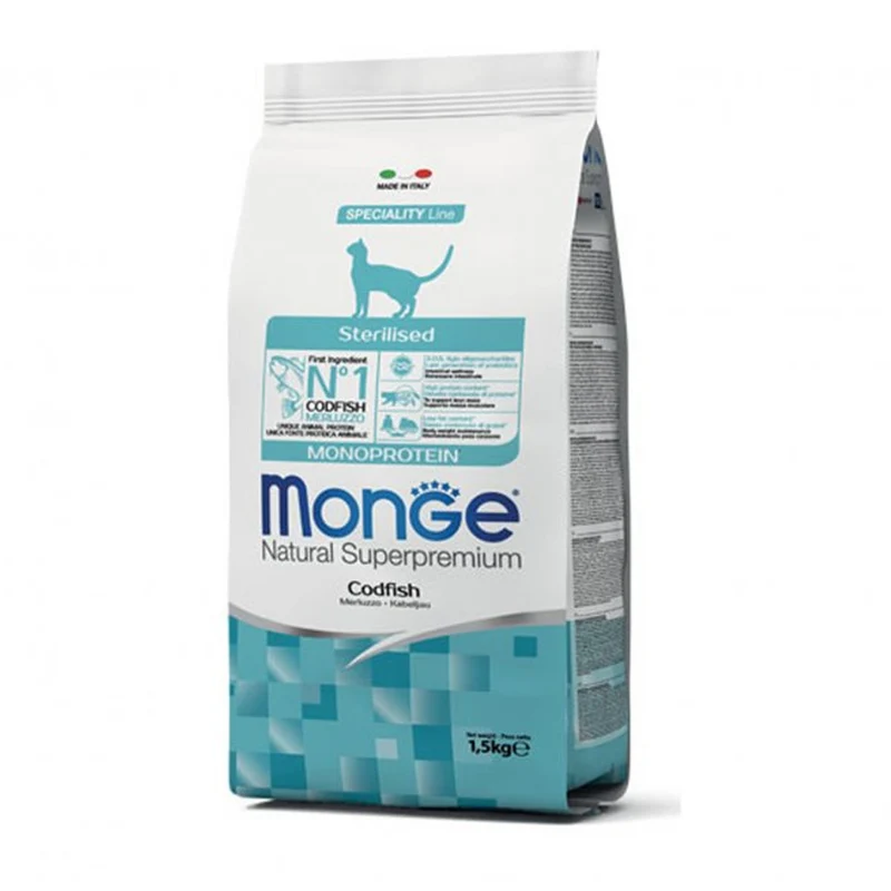 CROCCHETTE PER GATTO ADULTO STERILIZZATO MONOPROTEICHE NATURAL SUPERPREMIUM 1,5KG MERLUZZO
