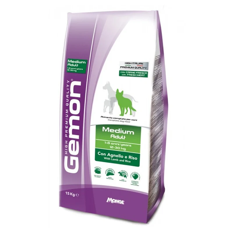 CROCCHETTE PER CANI ADULTI DI TAGLIA MEDIA GEMON 15KG AGNELLO E RISO