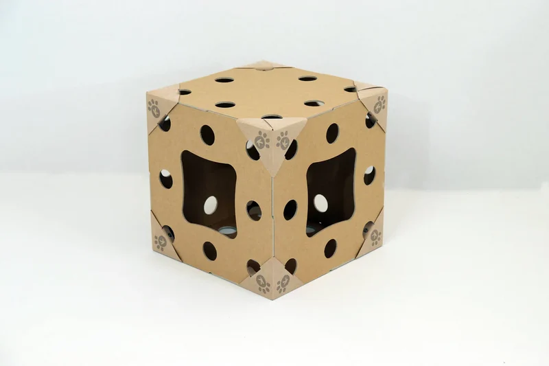 Arbre à Chat en Carton - Kit 3 Cubes Kraft, 2 Arches, 1 Griffoir