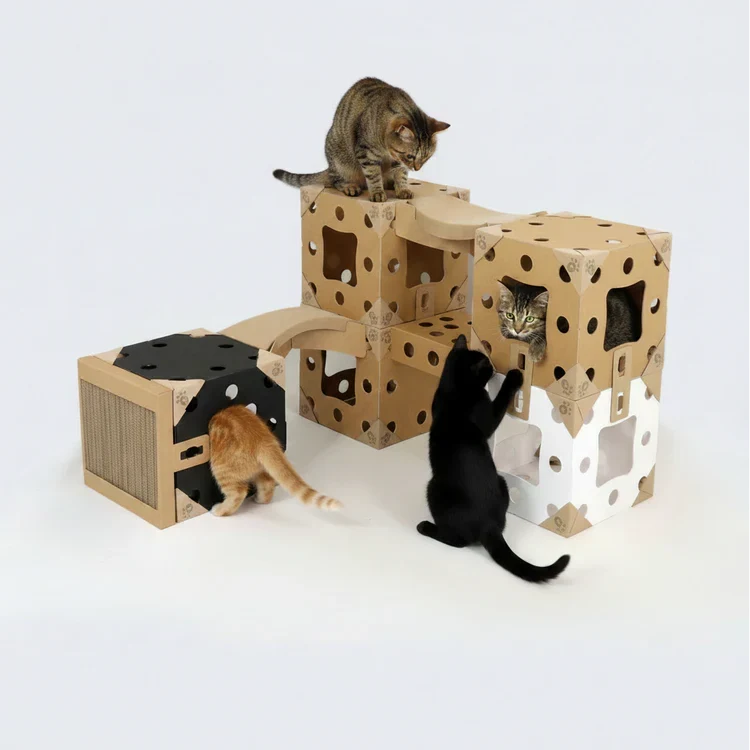 Arbre à Chat en Carton - Cube pour Chat Kraft