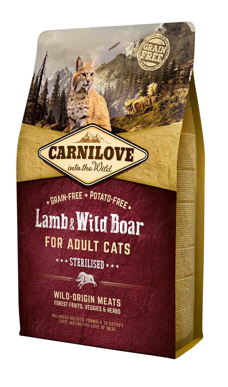 Carnilove - Croquettes Sans Céréales Agneau & Sanglier Sauvage pour Chat Stérilisé