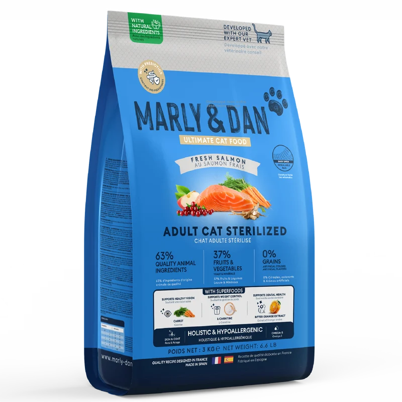 Marly & Dan - Croquettes Sans Céréales au Saumon pour Chat Adulte et Stérilisé