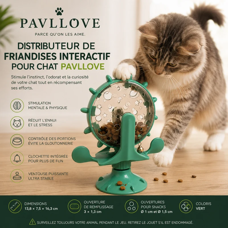Distributeur de Friandises Interactif pour Chat – Anti-Ennui, Ventouse Antidérapante, Clochette Stimulante