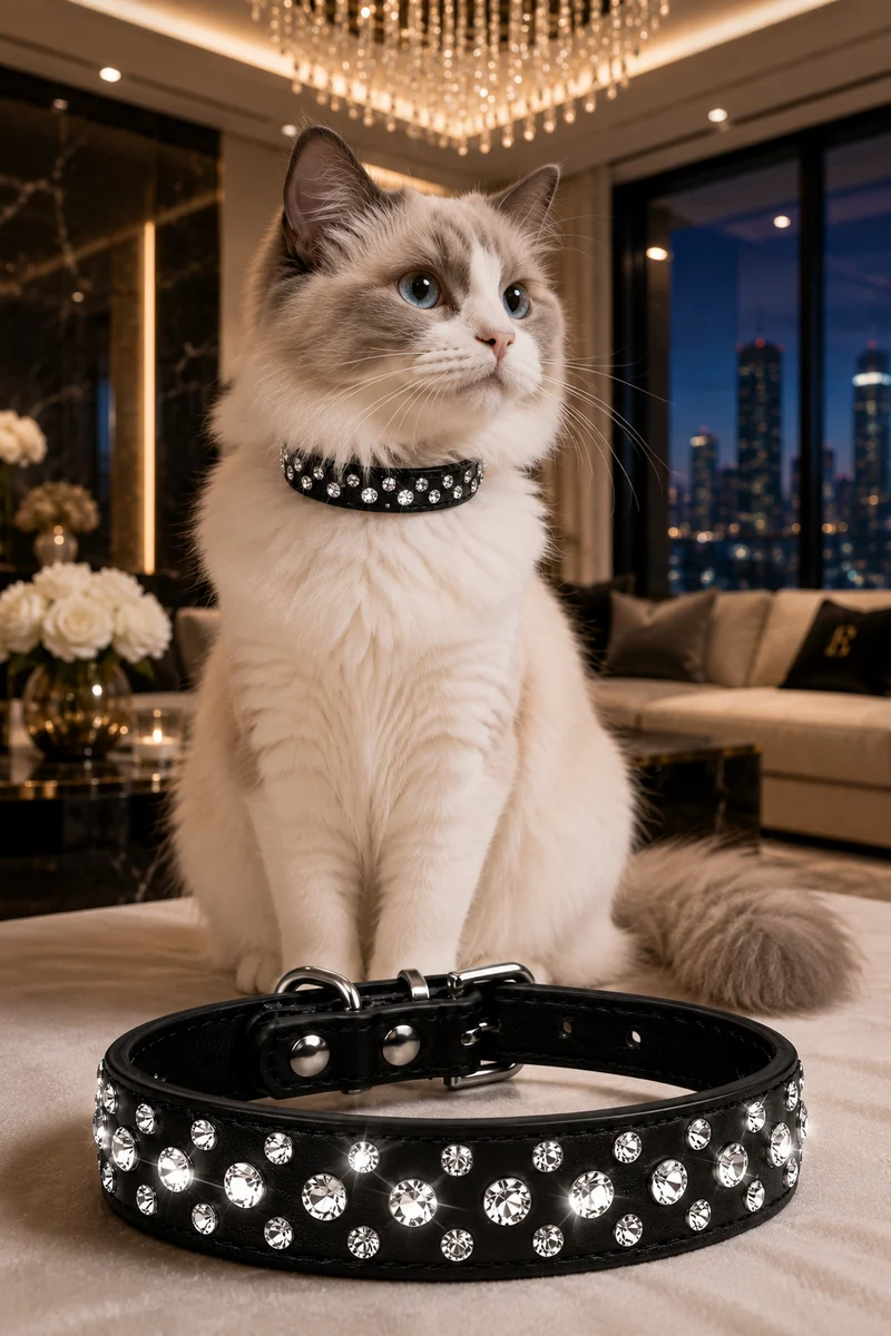 Collier Strass Noir – Chien & Chat | Élégant, Résistant & Confortable