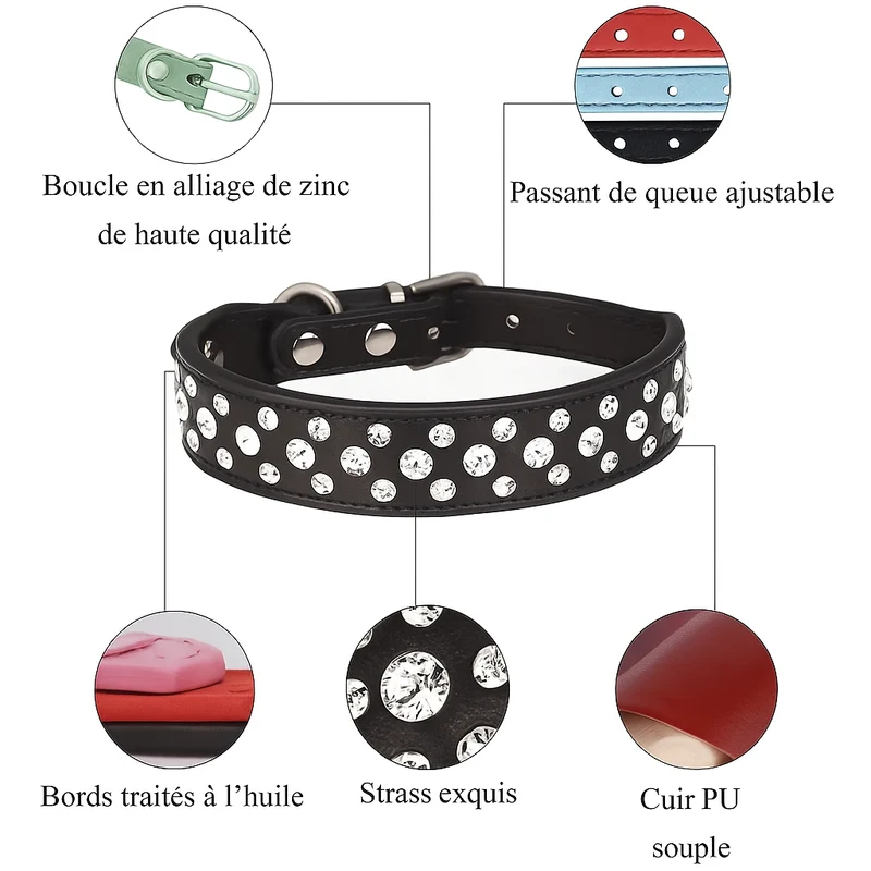 Collier Strass Noir – Chien & Chat | Élégant, Résistant & Confortable