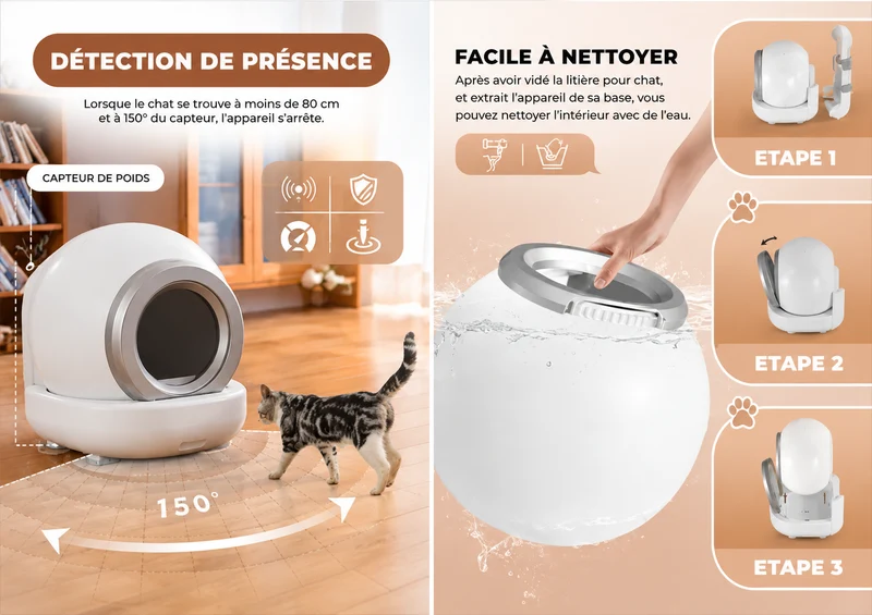 Litière Automatique Autonettoyante Nice Kitty V2 Pavllove – Bluetooth, Application & Anti-Odeurs