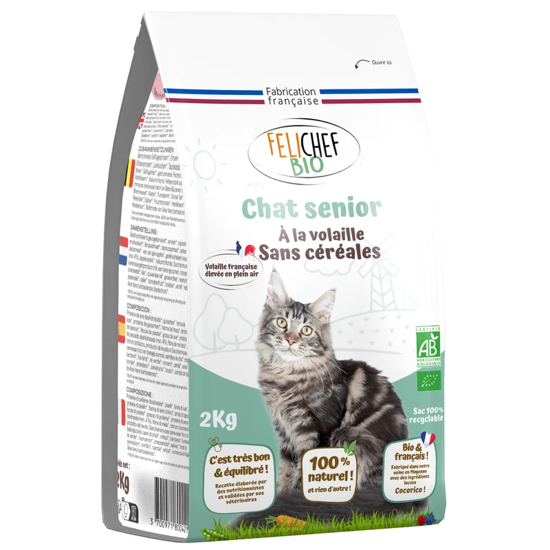 Felichef - Croquettes Sans Céréales Bio à la Volaille pour Chat Senior