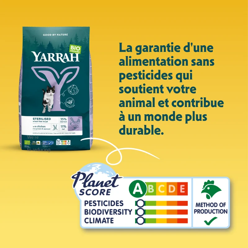 Yarrah - Croquettes Biologiques Sans Blé Poulet & Poisson pour Chat Stérilisé