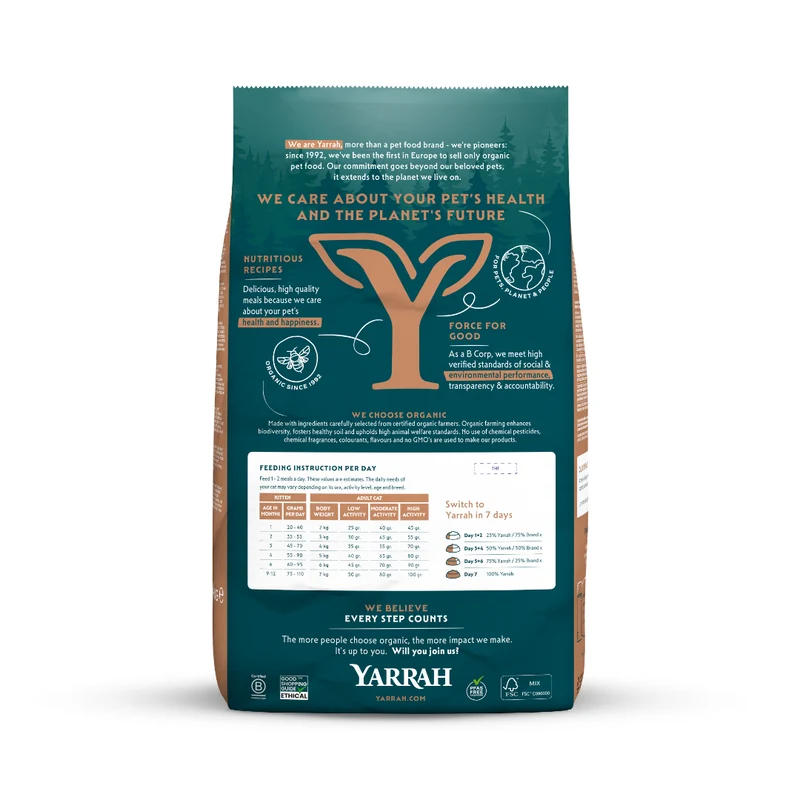 Yarrah - Croquettes Bio Sans Blé Poulet & Poisson pour Chat et Chaton