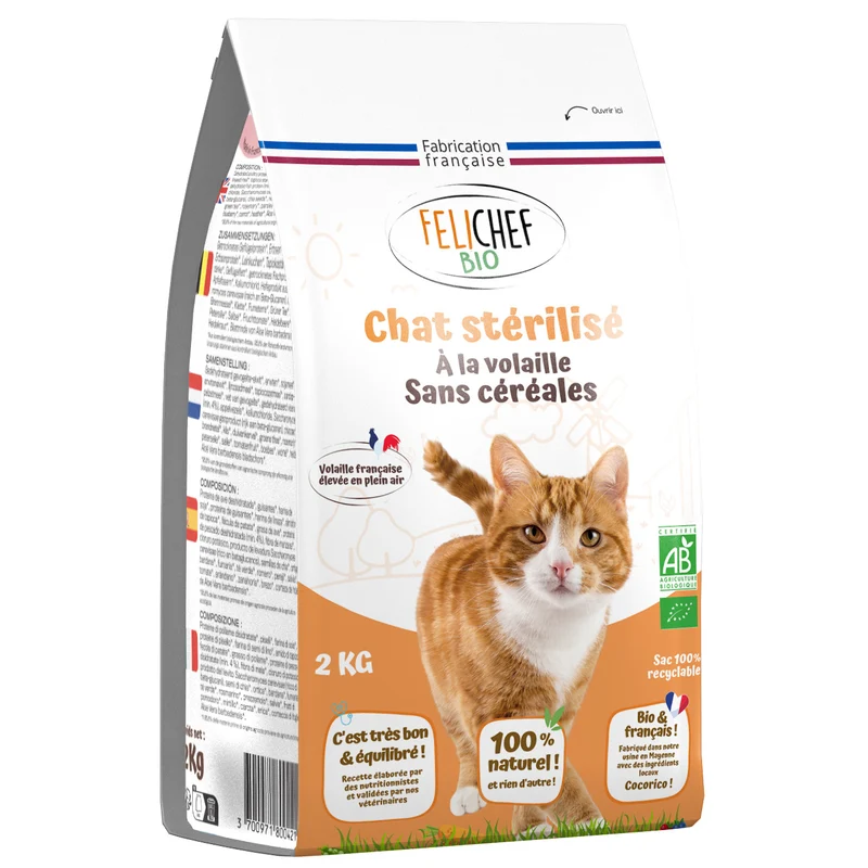 Felichef - Croquettes Sans Céréales Bio à la Volaille pour Chat Stérilisé