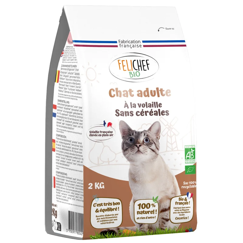 Felichef - Croquettes Sans Céréales Bio à la Volaille pour Chat