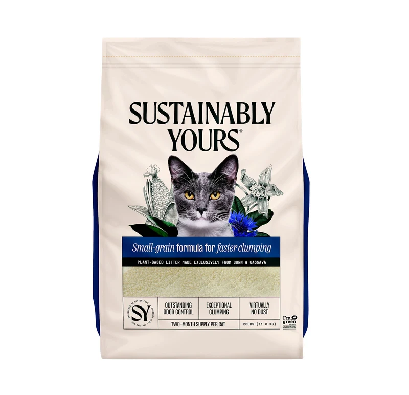Sustainably Yours - Small-Grain - Litière Agglomérante Rapide Biodégradable à Base de Maïs et de Manioc pour Multi-Chats