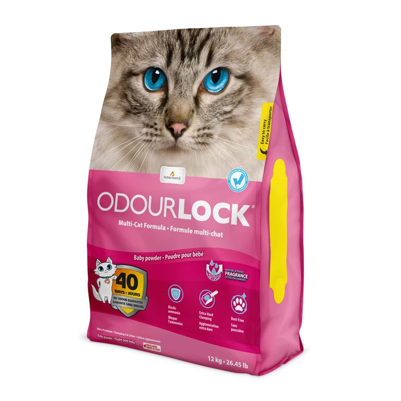 Intersand OdourLock - Parfum de Poudre de Bébé - Litière Agglomérante pour Chats
